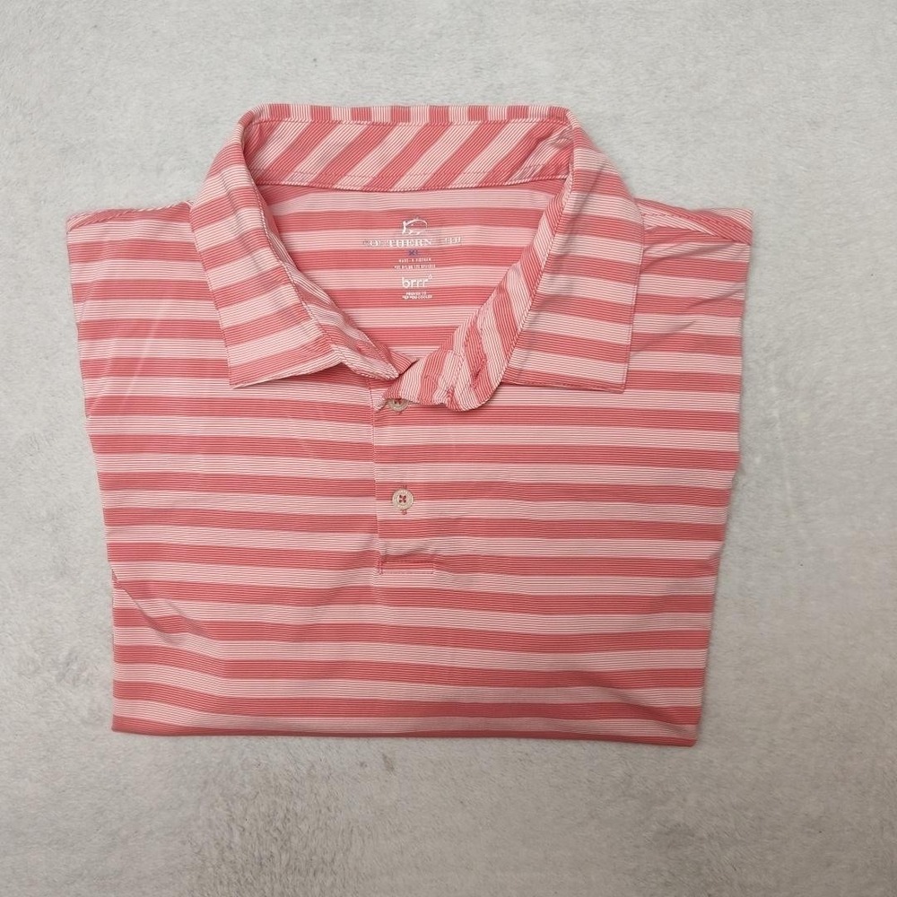Southern Tide Polo Shirt Mens XL Pink Striped Brrr Golf Performance Collared